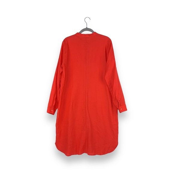 Eileen Fisher Orange 100% Linen Mandarin Collar Shirt Dress - Picture 2 of 9